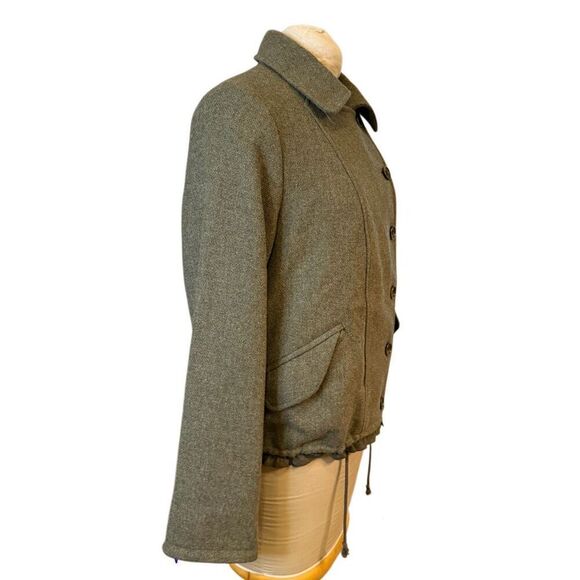 GAP Women’s Wool Jacket Sz. L Military Inspo Ruffled Bottom Olive - Picture 6 of 8